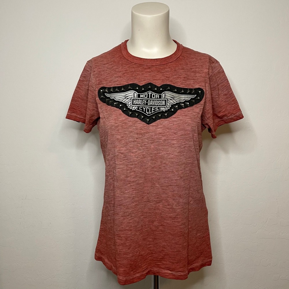 Harley-Davidson Women's Studded Logo Tee Winged Bar & Shield Size S